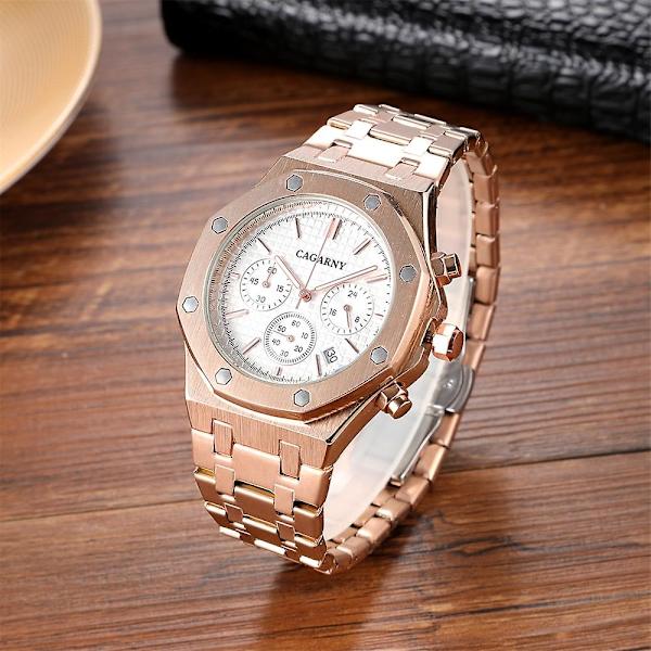 Cagarny 6835 Herrklocka i kvarts med stålband Rose Gold   White