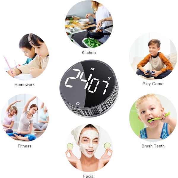 Digitala kökstimers, visuella timers Stor LED-display Magnetisk nedräkningstimer för klassrum Matlagning Fitness Bakning Studier Undervisning Silver
