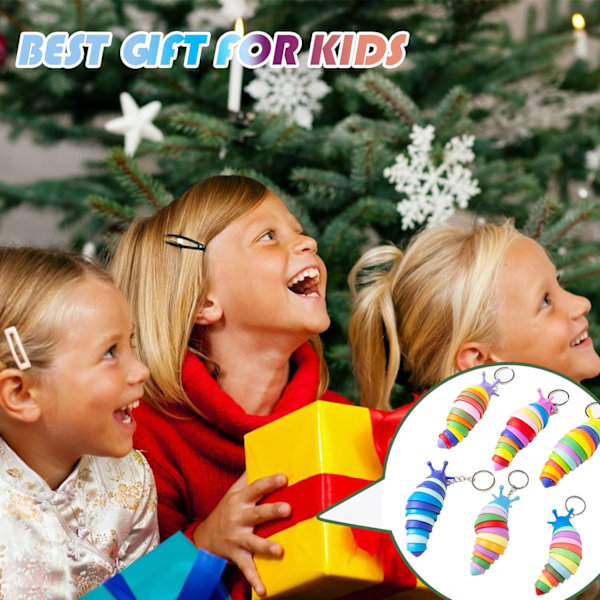 6 stk Mini Fidget Slug Nøkkelringleker, 3D Stretch Caterpillar Sensorisk Stressavlastning Fleksibel Håndleke, Festgave Fargerike Kjæledyrleker (Tilfeldig farge)