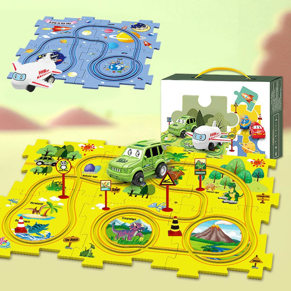 Tee itse kokoaminen sähkörata-autolelut akkukäyttöinen leluajoneuvo ja pulmataulu lapsille Dinosaur