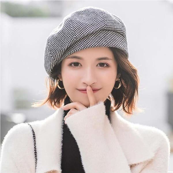 Vinterbaret hat kvinder koreansk stil kvinders baret baret kjolehat vinterhat behagelig og varm til forår/efterår/vinter sort black