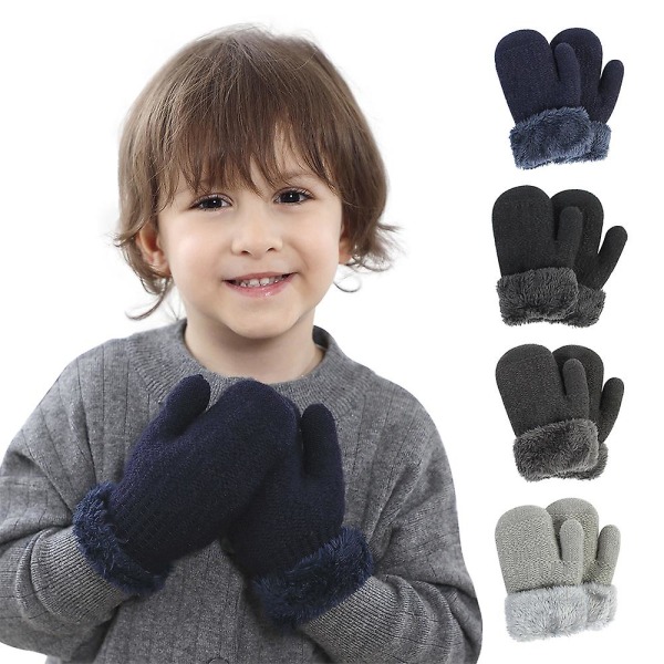 2 par höst- och vinterhandskar för barn, halkfria varma och kashmir-stickade handskar M Dark grey -  navy blue