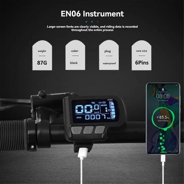 LCD-EN06 Elektrisk Cykel LCD Display Meter Dashboard Panel med USB 24V 36V 48V til Mountainbike Ele