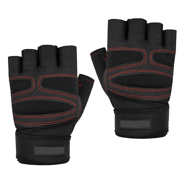 Fitnesshandskar, Halvfingerhandskar för män och kvinnor Träningsutrustning Hantelträning XL black -  red line(a pair)