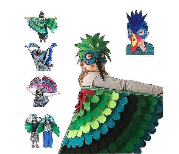 Regnbågsfågelvingar Kostym Barn Utklädningsvingar Mask W32