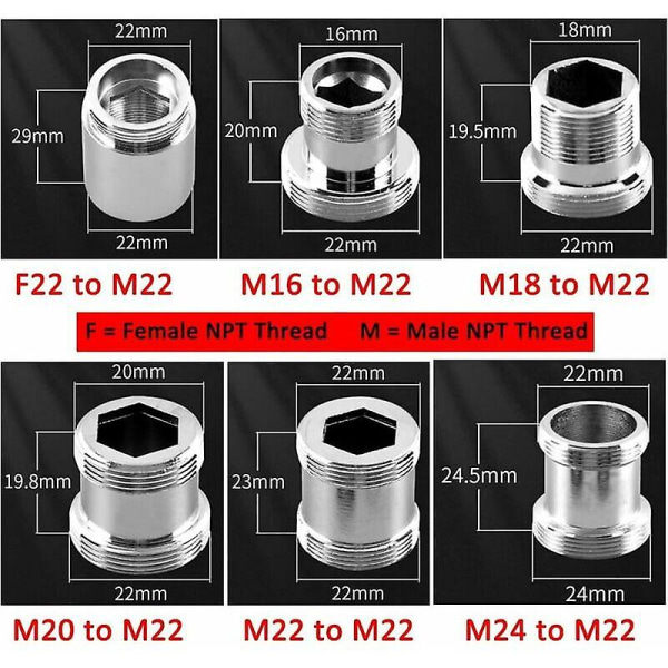1 Pakkaus Messinkihanan Sovitin 22mm Uros-Uros Hanan Ilmastinliitäntä - M24 - M22