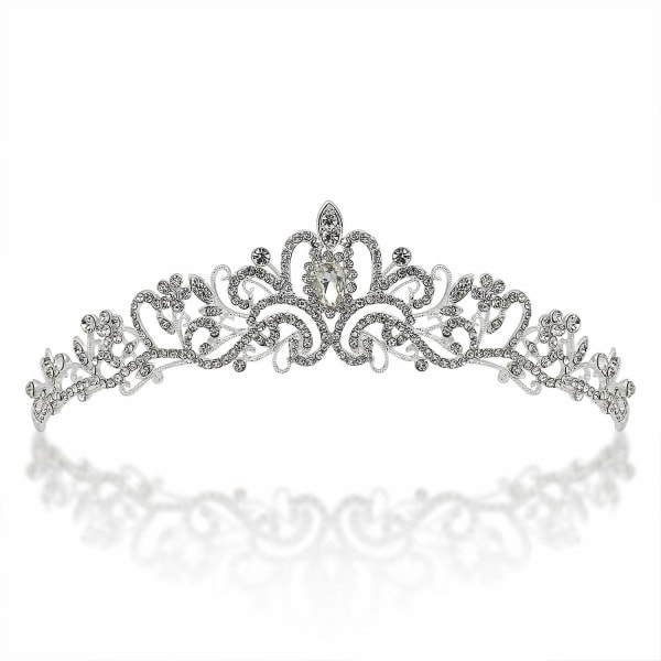 Brude bryllupskrone og diadem med krystaller til brudens hårtilbehør Silver Hart tiara til kvinder og piger