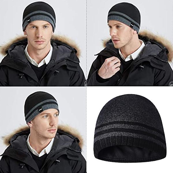 Vinter Beanie Hat Varmt Strikket Cuffed Plain Toboggan Cap