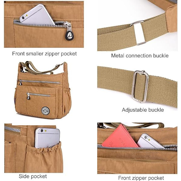 Multifunksjonell Messenger Bag Skulder Bag Håndveske for Kvinner og Jenter, Rouge Grey