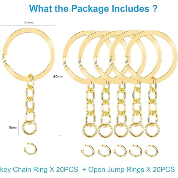 Keychain Ring Set, 1 Inch Splits Key Ring Hoops (25mm) with Chain + Jumper Rings, Metal Keyring Chains, for Craft Tassels Resin Art  Attachment