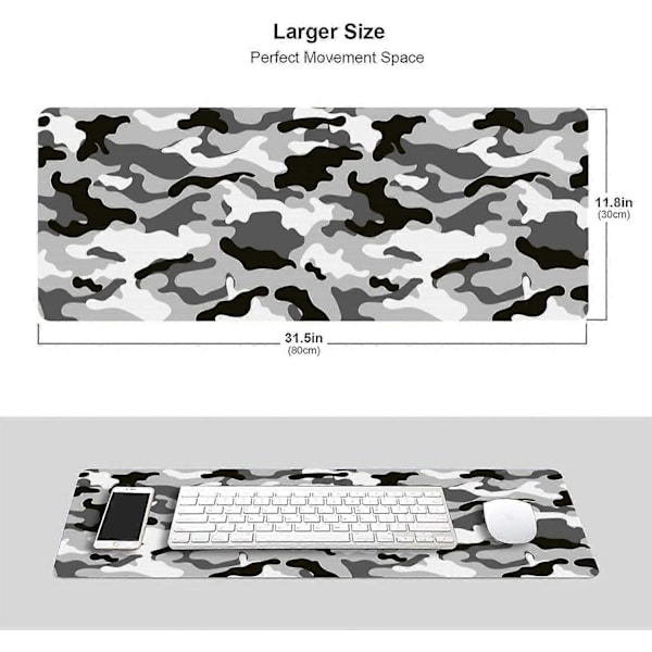 Sort Grå og Hvid Gaming Musemåtte Stor Camo Grå Lang Udvidet Pads Skrivebordsmåtte Camouflage Stor Musemåtte til Hjemmet