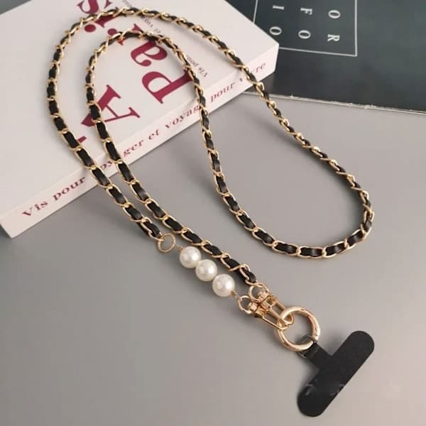 Cross Body Perle Pick Kæde Mobiltelefon Snor SORT sort