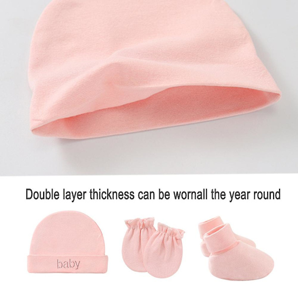 Nyfødt dekkhette Anti-ripe hansker Baby Baby Cap Anti-ripe ansiktshansker fottrekk pink