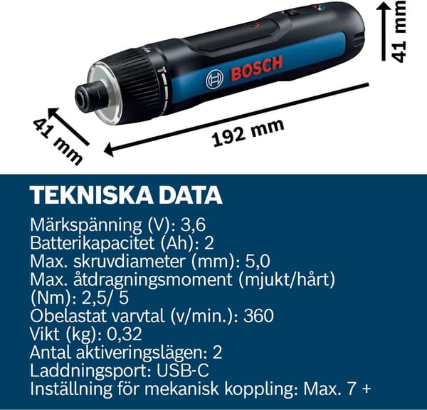 Bosch Professional Bosch GO 3 Akku-skruemaskine (inkl. 8-delt bitsæt, bitholder, USB-C-kabel, minitaske)