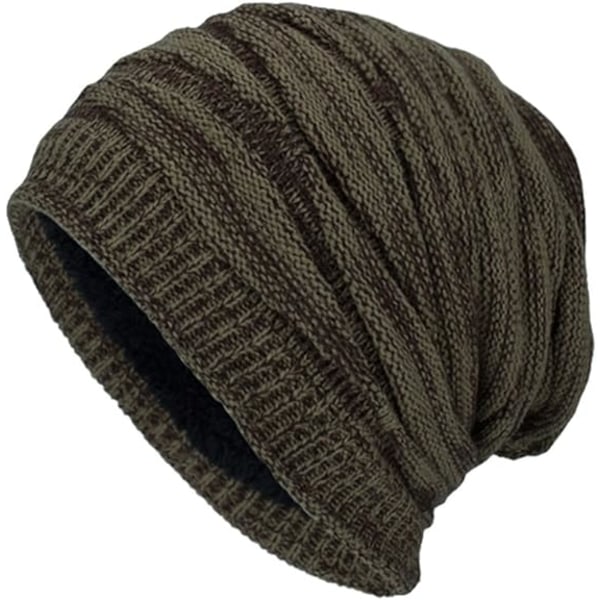 Vinter lue lue menn varm strikket lang skull cap termisk med myk (khaki)