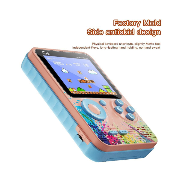 G5 Retro Console Handheld Game Player 3.0 tum fickspelskontroll inbyggd 500 spel, grå-cyan