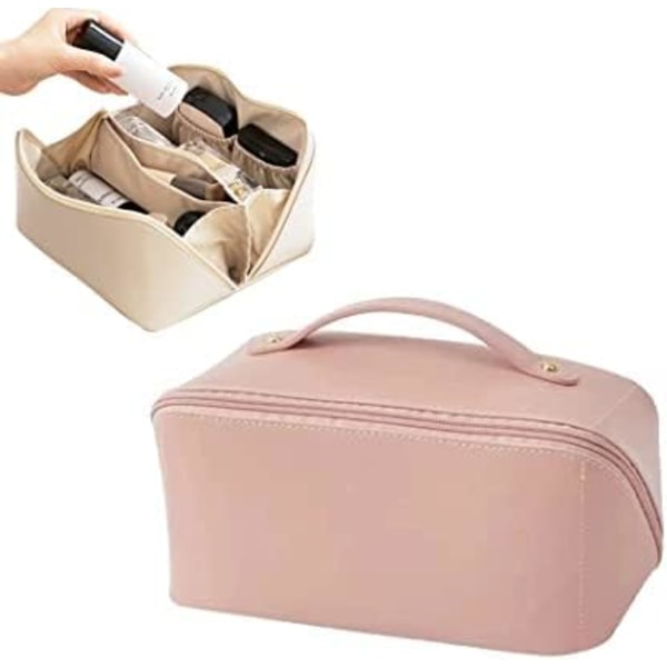 Suurikokoinen matkakosmetiikkalaukku, organizer matkalaukku, jossa on multi meikkilaukku kahvalla ja jakajalla, laukkuja tytöille (vaaleanpunainen)