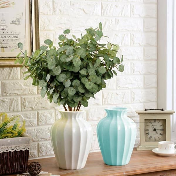 6 stk. kunstige eukalyptusblomstbuketter, kunstige eukalyptusstengler, bladgrener, kunstige planter