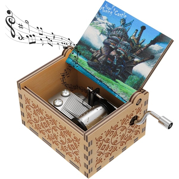 Castle Wood Music Box, Anime Tema Musik Merry Go Round of Life Træ Håndsvinget Musikæsker Nytår Fødselsdag Gave (Wood2)