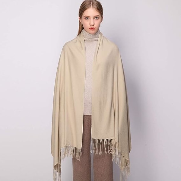 Pashminasjal og -innpakninger for kvinner, skjerf til bryllup, skjerf for kvinner, vinter (beige)