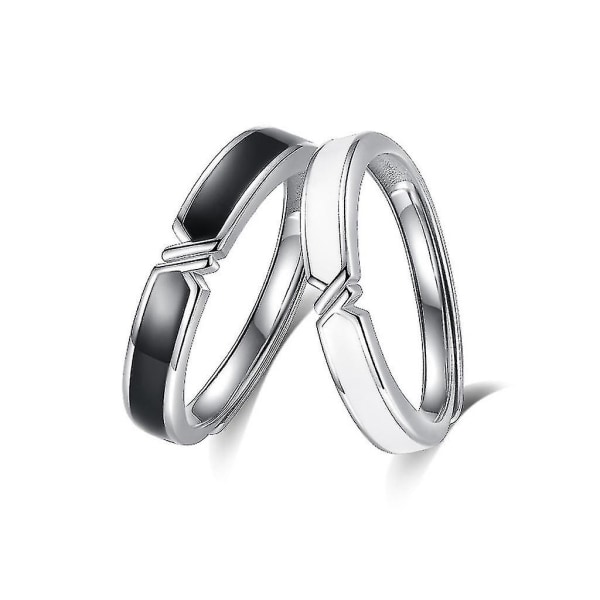 2st Svart och vit Lovers Knot Ring Band Kit Par Matchande Ringar Smycken