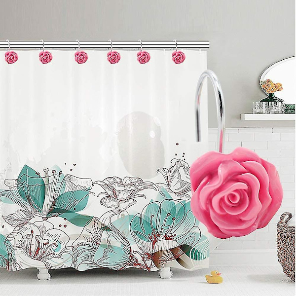 Dhrs 12 stk. Hjemmemode Dekorative Anti Rust Bruseforhængskroge Rose Design Bruseforhæng R(hy)
