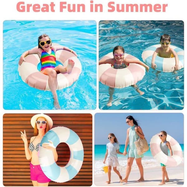 Randig vuxen poolflotte, 2-pack simring poolflotte, retro randig PVC uppblåsbar poolflotte
