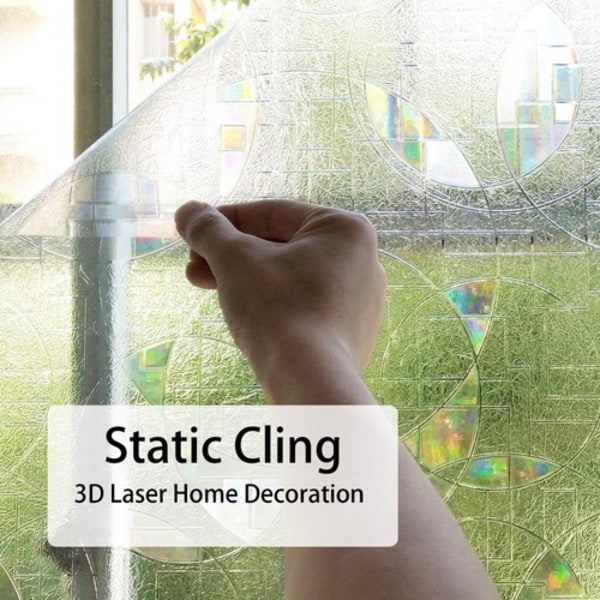 45 * 200 cm 3D laser stor cirkel geometrisk elektrostatisk glasfilm självhäftande fri fönsterdekal för att skydda integriteten Färgglad fönsterdekal