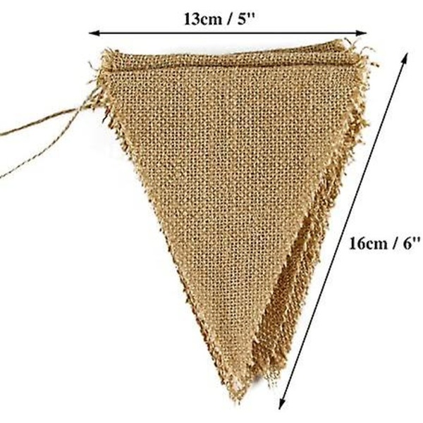 11 meter hessian banner, vimpelguirlande, 48 stk. jutevimpelguirlande, trekantflag til bryllupper, fester, dåbsdekoration (13 x 16 cm)