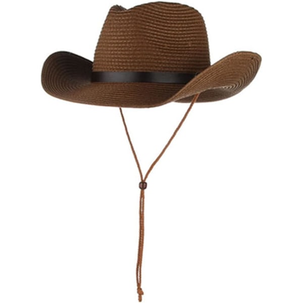 Unisex Solhatt av Halm Panamahatt Fedora Trilbyhatt Safari Strandhatt Sol UV-beskyttelsehatt med Justerbar Hakestropp for Menn Kvinner