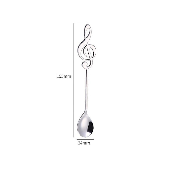 Ironx Kaffeelöffel med musiknotmotiv, 6 stk, Kreativ, Søt, 18/10 rustfritt stål, Musiknotmotiv, Sølvfarget