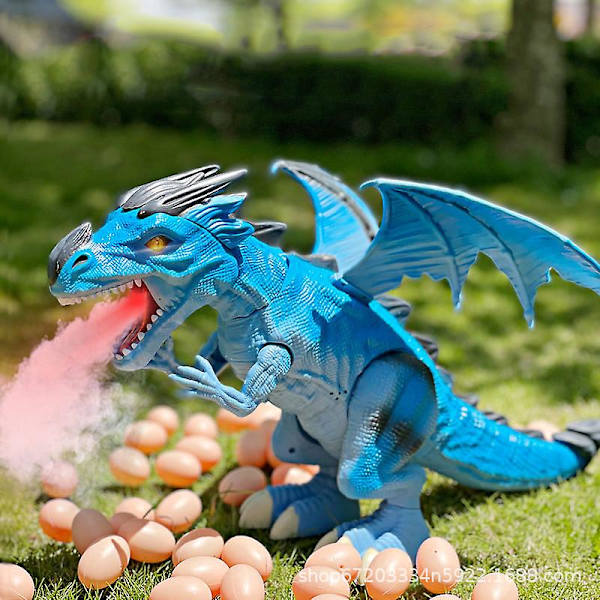 Dinosaur Legetøj Elektrisk Kan Gå Og Lægge Æg Ild-Åndedræt Spray Projektion Flyvende Drage Vokal Overlord Blue