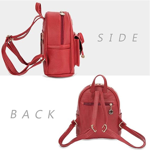 Kvinnors Ryggsäck Mini Ryggsäckar Flickor Rosett PU Läder Ryggsäck Handväska Söta Axelväskor Ryggsäck för Damer Liten Ryggsäck Tonåringar red