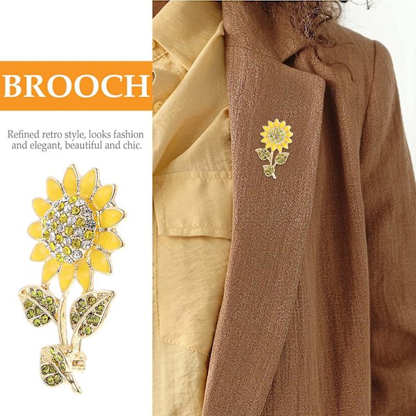 Kvinnors solroskorsagepin solrosform brosch kristall elegant växtblomma strass brosch för damer flickor ryggsäck kläder hatt väska kappa gul
