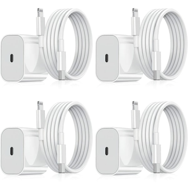 iPhone-oplader - Hurtig oplader - Adapter + kabel 20W USB-C hvid 4-Pack iPhone