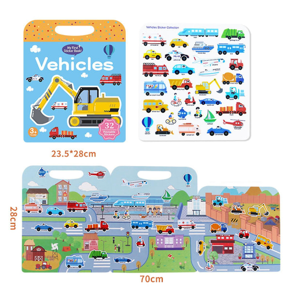 Aktivitetsbok för toddler , återanvändbar geléklistermärkebok för barn 3-6 år, förskoleinlärningsaktiviteter, tyst bok, leksaker för barnresor Traffic theme