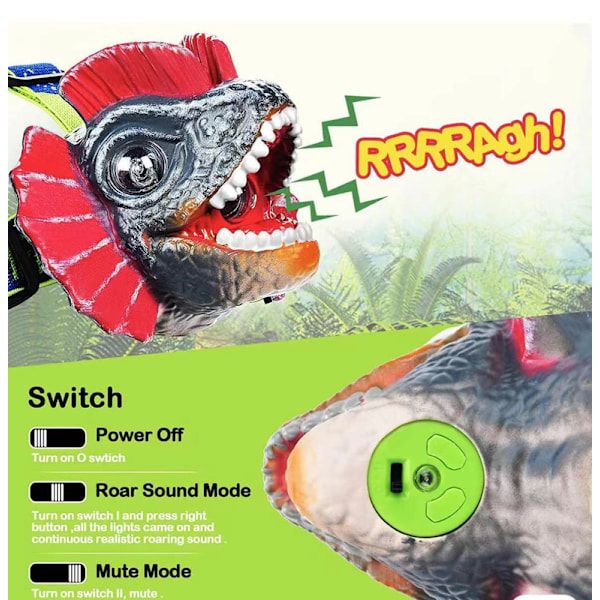 Hodelykt - Dinosaur Hodelykt for Barn Dinosaur Leke Hodelykt Lommelykt for Gutter, Jenter eller Voksne Brølende Dino Hodelykt for Camping [DB] 1stk