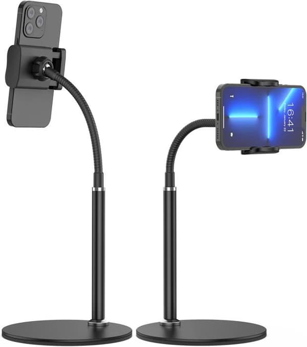 Telefonstativ, 360° justerbar og fleksibel bordtelefonholder med stabil base, lat skrivebordsstativ