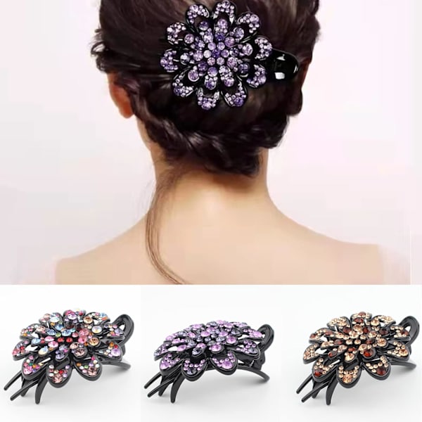 3 stk. hårklemmer, store blomsterhårklemmer, hårnåle, Diamante, store, glitrende hårklemmer til kvinder, fint hår, tykt hår, krøller, stylingtilbehør Floral