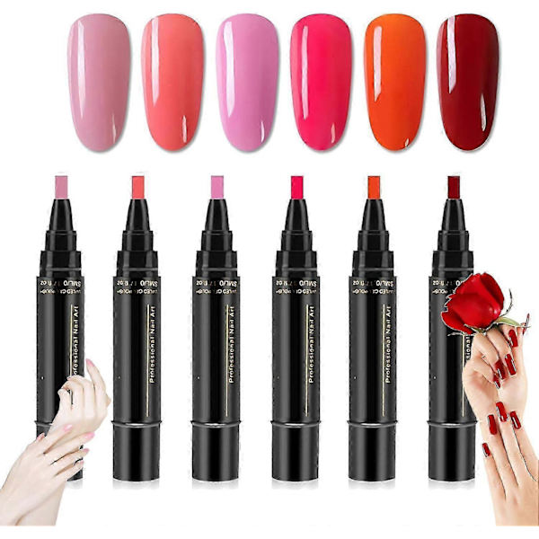 6 st nagellackspennor, 36 färger nagellack gelpenna 5ml, 3 i 1 gel nagellackspenna, blötlagda UV LED nagellack nagelverktyg för kvinnor F