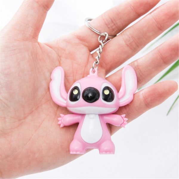 Ljus upp Stitch leksak hänge nyckelring ljudande nyckelkedja ring nyckelring par present 1Pc Pink