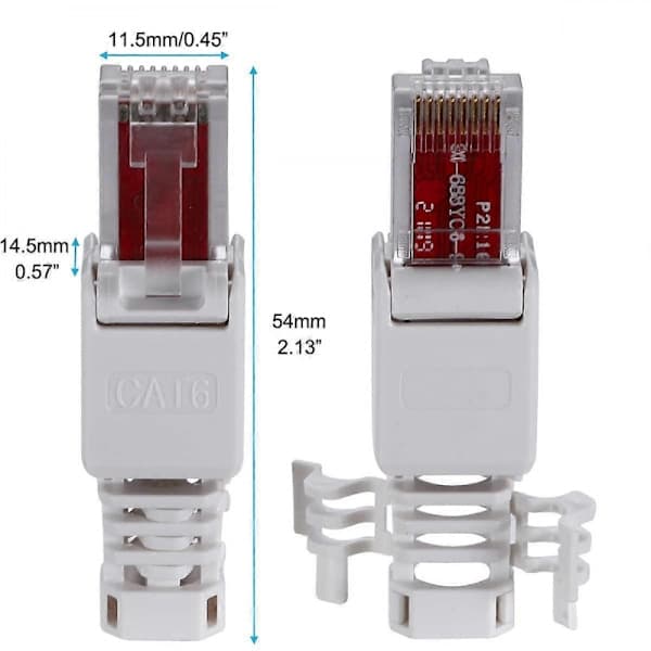 2 stk. RJ45 Værktøjsfri Stik UTP Netværksstik, Værktøjsfri til CAT5/5E CAT6/6A Solid Stranded Ethernet Kabel