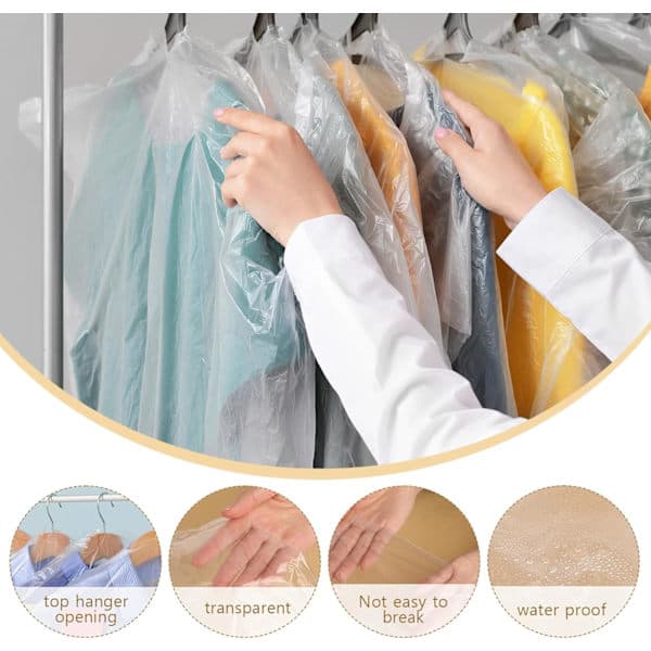 10-pack plastplaggskydd 60x90 cm Hängande klädpåsar Klar