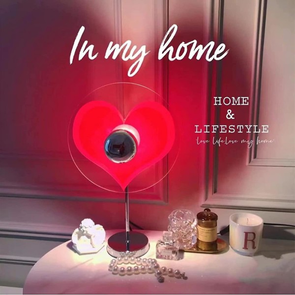 Rødt hjerte-projeksjonslampe, romantisk hjerteformet projektorlampe LED nattlys bordlamper, kreativ projeksjonslampe for bryllup hjem soverom bakgr