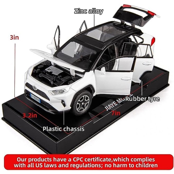 Modellbil 1/32 Rav4 Legering Diecast Samlarleksak Bil Med Ljus Och Ljud Leksaksfordörr Kan Öppnas För Pojkar Barn Småbarn Present