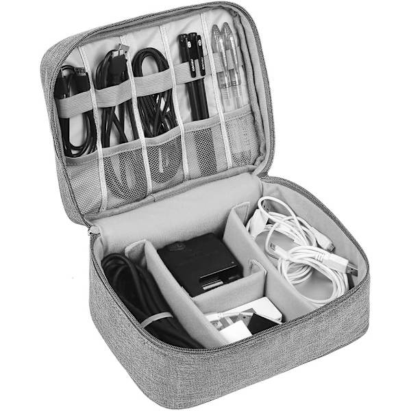 Reisearrangørveske, Elektronikktilbehørsarrangørveske, Universal bærbar reisegadgetveske for kabler, Powerbank, USB-stasjon, lader harddisk Gray
