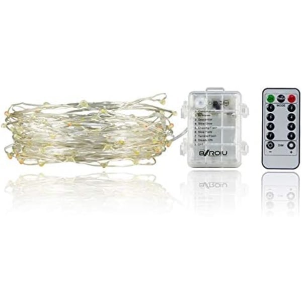 2 x 50 LED batteridrivna ljusslingor på 5 meter mikro silver 3AA kabel vattentät batteridriven 8 program fjärrkontroll (flerfärgad)