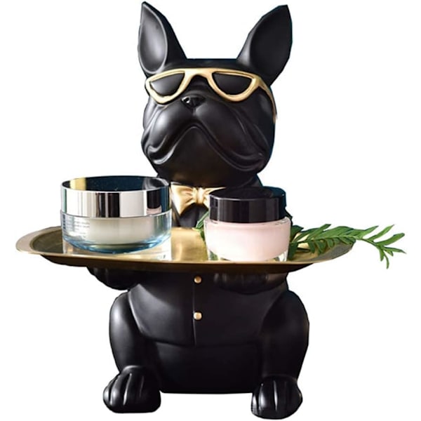 Bulldog Dekorativ Statue Opbevaringsbakke Møntbank Indgangsnøgle Snackholder Moderne Kunststatue Hjemme Skrivebordsdekoration