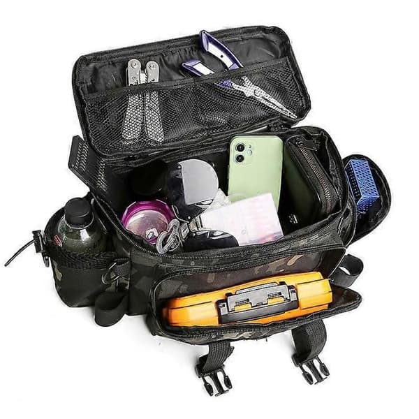 Fiskebag, skulderveske, multifunksjonell campingbag for fiske (khaki)