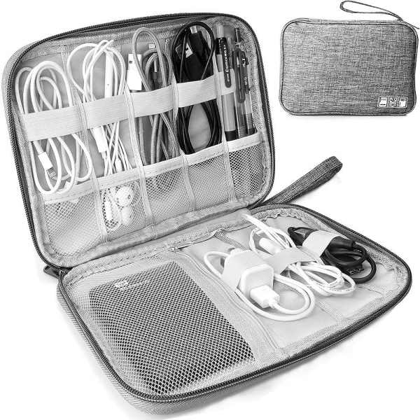 Elektronikk Tilbehør Organizer Bag, Reisekabel Organizer Bag, Universal Bære Reise Gadget Bag for USB Kabelstasjon, SD-kort, Lader Harddisk Gray